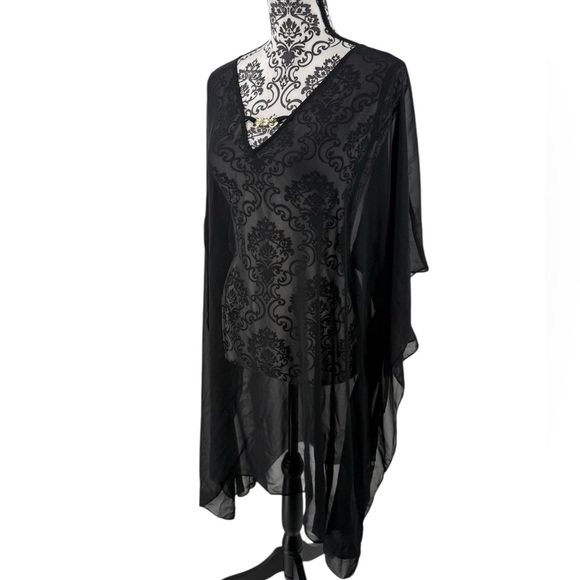 Moss Rose Black Sheer Kimono Cover-Up with Gold Detail One Size Beach Shawl - Picture 8 of 9